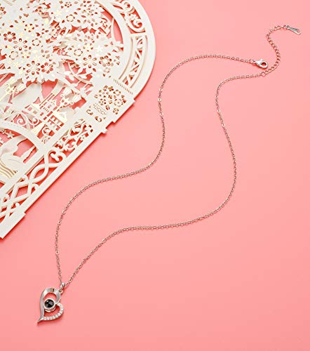 Tornito Gold Plated 100 Languages I Love You Memory Necklace Projection Pendant Necklace For Women Silver Tone4