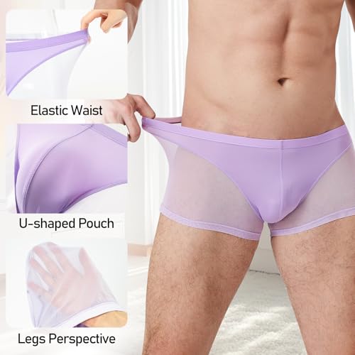 Mens Mesh Boxer Briefs See Through Sexy Underwear Sheer Boxers3