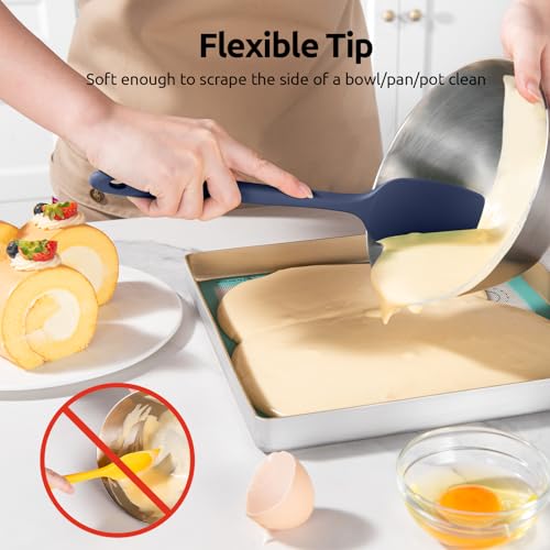 Image of Heat Resistant Silicone Spatula Set: U-Taste 600ºF High Temp Seamless Food Grade Food Grade Flexible Rubber Silicon Kitchen Cooking Mixing Baking Scraper for Nonstick Cookware Set of 4 (Midnight Blue)