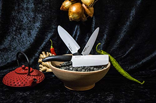 Kyocera Advanced Ceramic Revolution Series 6-Inch Nakiri Vegetable Cleaver, Black Handle, White Blade #TOP4