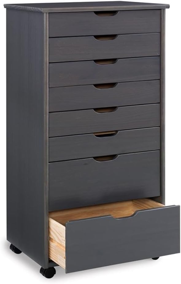 Linon Callie Eight Drawer Rolling Storage Cart in Gray Wood