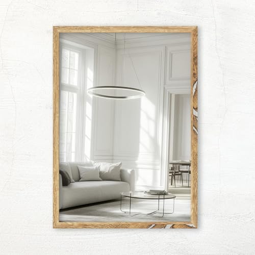 CLAMARO 'VISION' Espejo de pared 70x80 cm hecho a medida | Roble de madera vieja | Espejo moderno cuadrado con marco de madera MDF, incluye colgador de metal y material de montaje (formato horizontal