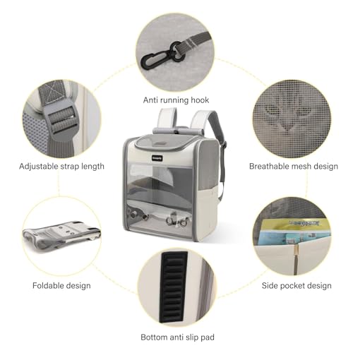 Image of Cat Backpack Carrier, Breathable Cat Carrier Large Space Bubble Pet Backpack For Kitty Small Dog Up To 15Lbs, Transparent & Foldable Pet Carrier For Travel Hiking (Light Gray)