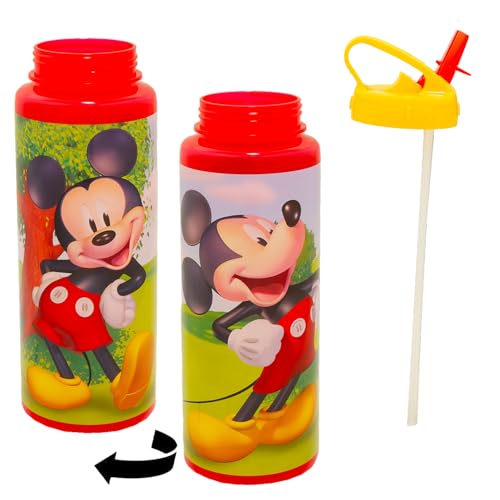 Bouteille d'eau réutilisable Mickey Mouse gourde plastique enfant avec paille