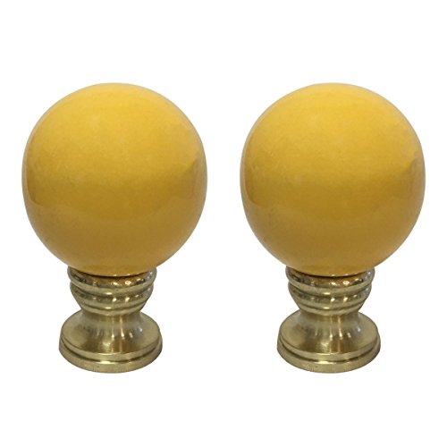 Image of Royal Designs Ceramic Sphere Mustard Yellow Lamp Finial with Polished Brass Base - Set of 2