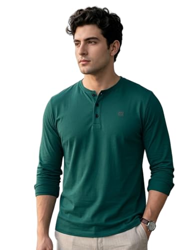 Image of Urbano Fashion Men's Solid Henley Neck Slim Fit Full Sleeve Cotton T-Shirt