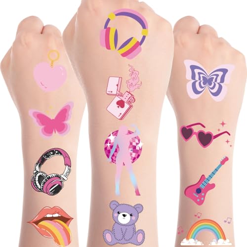 Papiailove Pop Concert Singer Temporary Tattoos Stickers, Disco Tattoo Stickers for Kids, Birthday Party Favors Goodie Bag Fillers Supplies Decorations, Classroom School Prizes Rewards Gifts(6 Sheets)