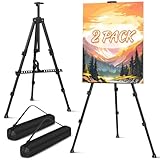 Art Painting Tripod Easel Stands - Portable Adjustable Display Artist Metal Easel with 1 Bag for Tabletop/Floor Painting, Height from 17 to 66 inches, Sturdy for Drawing, Displaying - Black 2 Pack