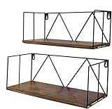 Amazon Brand - Umi Rustikales Wandregal 2 Stück mit Metalldraht für Bücher CDs und Dekostück beim Wohnzimmer Schlafzimmer und Büro