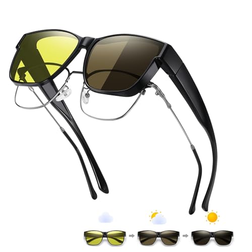 Image of GEGURI Night Vision Glasses, Night Driving Fit Over Glasses Polarized Anti-Glare for Men & Women Yellow Lens, Normal