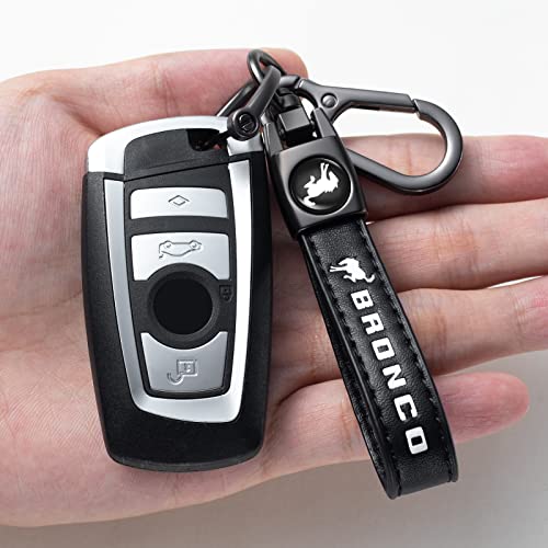 Image of Genuine Leather Car Key Chain for Ford Bronco Keyring Keychain Sport Accessories Family Present(Black)