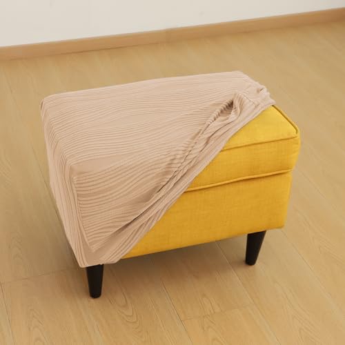 Image of HOKIPO Premium Knitting Jacquard 200 GSM Stretchable Footstool Cover, 'Nestiva Series' Blush Beige (AR-6236-BGE)