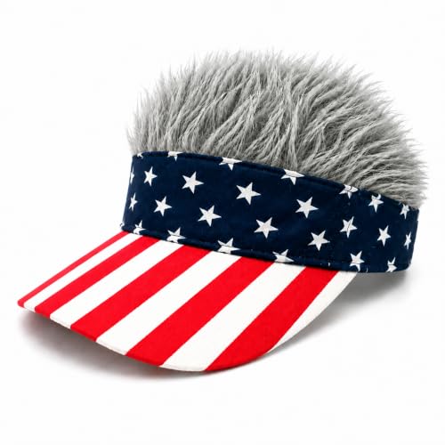 Image of Mens Visor with Hair Fake Hat with Hair for Men Funny Golf Hats Wig Hat Spiked Adjustable Baseball Cap