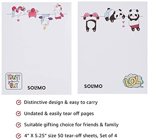 Image of Amazon Brand - Solimo Writing Pads, 50 Pages Easy Tear Off Task Pad, Daily Weekly Planner for Organized People, 4 inch x 5.25 inch Sheet, Set of 4