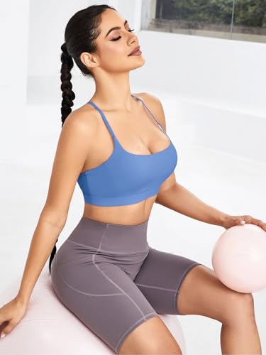 Image of RUNNING GIRL Y-Back Sports Bras for Women, Medium Impact Wirefree Padded Bra Workout Crop Top Longline Sports Bra Push up(WX2915Blue,XXL)