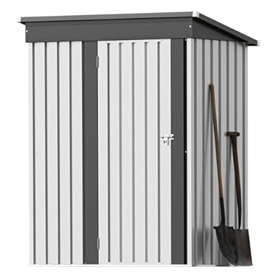 Greesum 5×3 FT Outdoor Storage Shed, Metal Storaged Sheds Without Floor, Tool Sheds with Lockable Doors and Sloping Roof for Garden, Patio, Backyard, White