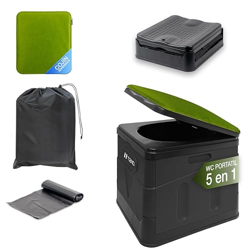 T2ND® Inodoro Portátil Plegable 5 En 1 Ligero Compacto Multiusos Para Camping Viajes Furgoneta Playa Emergencias Baño Exterior Incluye Bolsa Cojín Reutilizable Resistente Fácil De Transportar