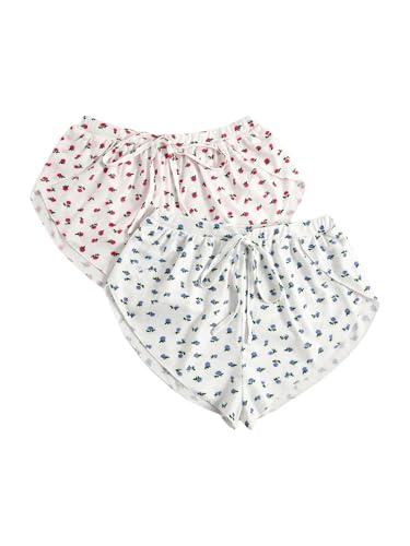 Image of MakeMeChic Women's Pajama Bottoms Floral Print Tie Front Micro Short Side Slit Summer Lounge Shorts