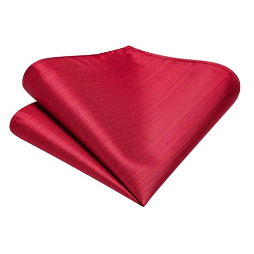 Image of Hi-Tie Solid Bright Red Mens Silk Woven Ties Set Classic Neckties and Pocket Square Lapel Pin Silver Tie Clip Cufflinks Set Wedding Business 6PCS