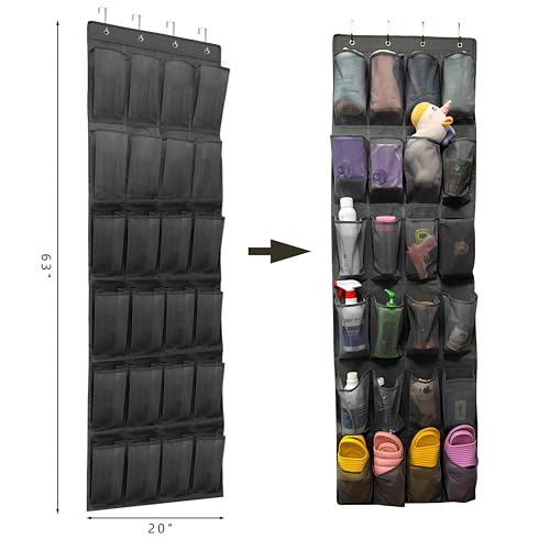 ZKXNBXX Over The Door Shoe Organizer with 24 Large Breathable Mesh Pockets Sturdy Closet Door Shoe Storage Holder Hanging SimpleHouseware Men Women Kids Shoe Holder for Rack (Black)