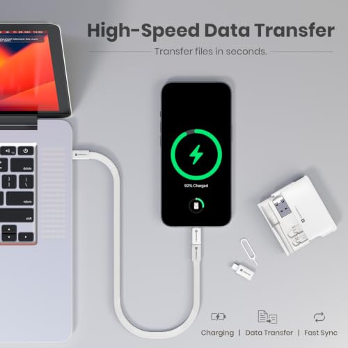 Image of Portronics Snapcase Ultra Multifunctional 8-in-1 Cable & tool Kit, 60W Fast Charging, USB-A, Type-C to Type C, 8-Pin & Micro Adapters, SIM & Micro SD Holder, High-Speed Data transfer, White