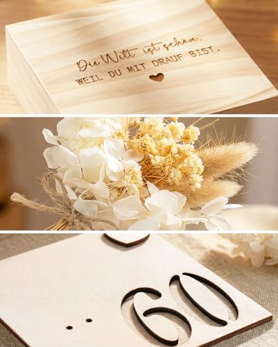 Geldgeschenke Geburtstag 60 us Holz, 60 Geldgeschenk Verpackung Geschenkbox mit LED Lichterkette, Lustig Geschenk zum 60 Geburtstag Frau Mann, Geburtstagsgeschenk für Mutter, Vater, Lebenspartner