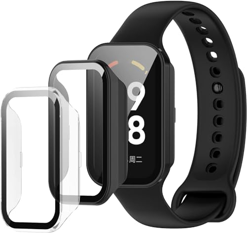 [2���Z�b�g] For Xiaomi Band 8 Active �P�[�X �ی�J�o�[ �K���X�t�C������̌^�P�[�X �ی�t�B���� PC�f��+���{���Ɏq�f�ދ����K���X �����ȒP �ϏՌ� �����ߗ� �w��h�~ ���h�~ Xiaomi Band 8 Active �P�[