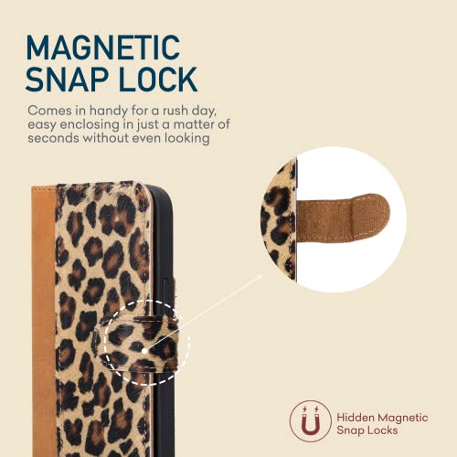 Bayelon Iphone 13 Pro Case, Full Grain Leather Wallet Case, Detachable Magnetic Phone Wallet, Flip Cover With Card Slots, Kickstand, Case For Iphone 13 Pro Compatible With Magsafe (Leopard Pattern) #TOP6
