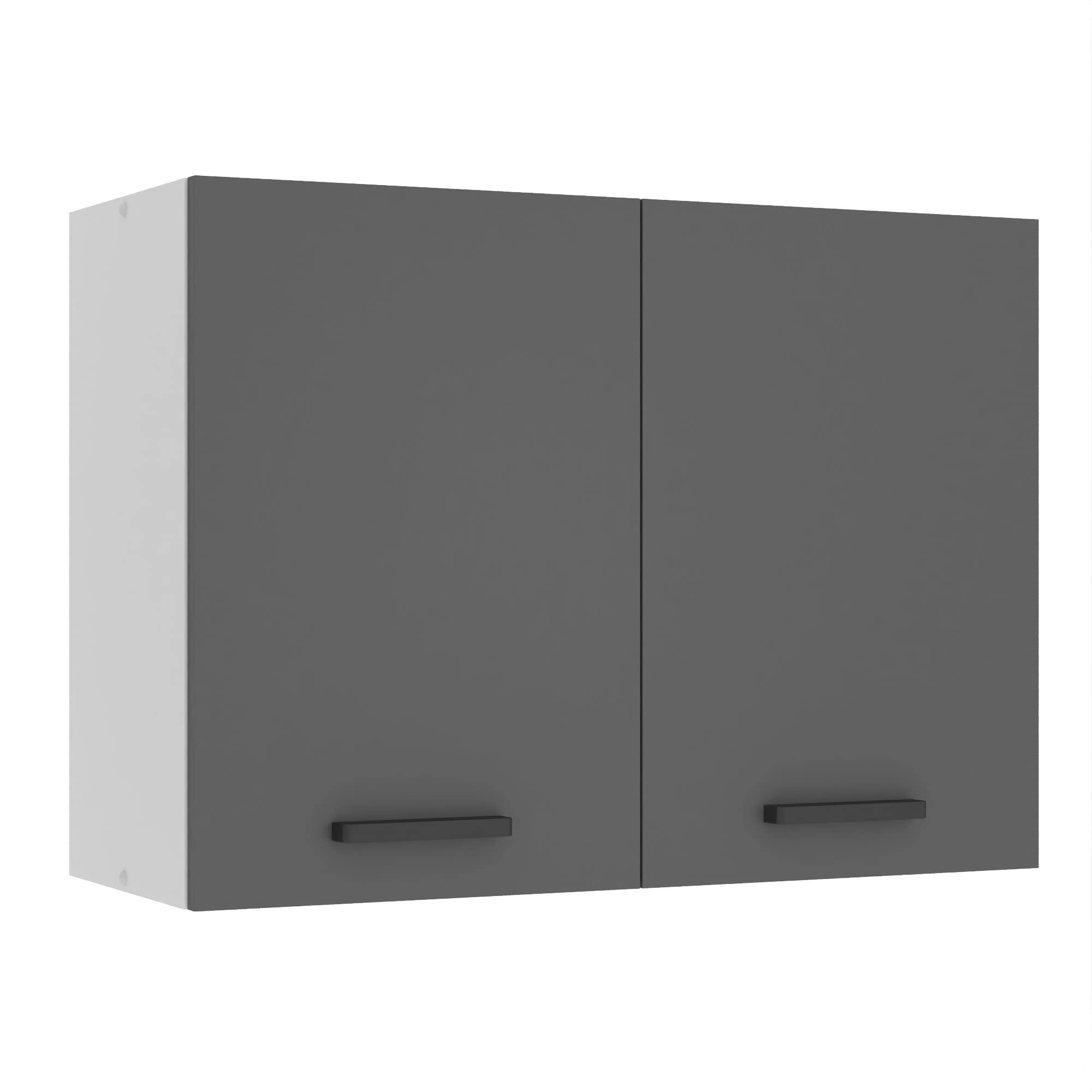 Belini Hängeschrank Küche, Küchenschränke SG. Breite 80 cm. Oberschrank mit 2 Türen, Küchenhängeschränke, Wandschrank Hängend, Silber matt