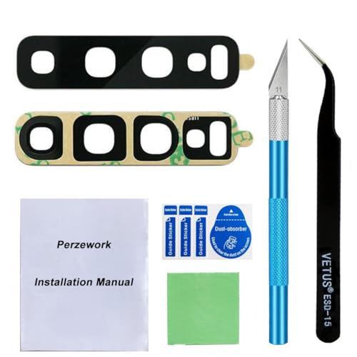 Perzework 2 Pcs Original Back Rear Camera Lens Glass Replacement for Samsung Galaxy S10 and Samsung Galaxy S10+ Plus with pre-Installed Adhesive and Reparing Toolkit
