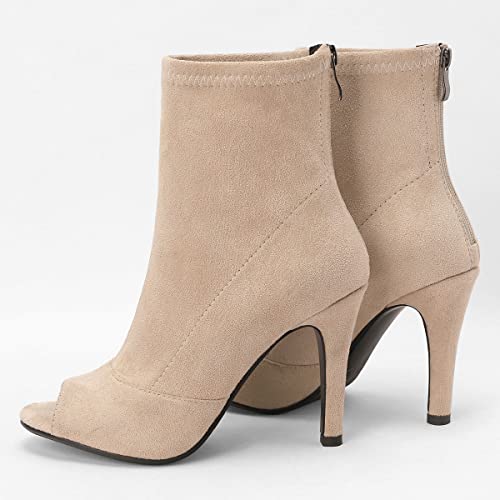 SHEMEE Women's Summer Peep Toe Stiletto High Heels Ankle Boots Faux Suede Open Toe Sandals Booties Shoes with Back Zipper3