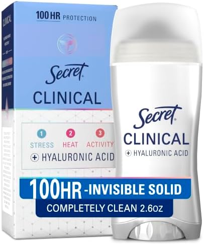 Secret Clinical Strength Deodorant and Antiperspirant for Women, Invisible Solid, Completely Clean, 2.6 Oz.