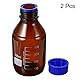 PATIKIL 500mL Reagenz Medien Flasche, 2Pcs Runde Graduierte Glas Speicher Flasche Blaue Schraube Kappe für Labor Zuhause, Bernstein