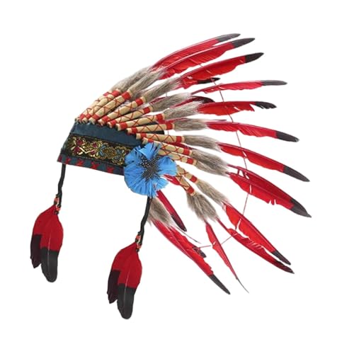 Baoblaze Indian Headdress Feather Headband Festival Headwear American Chief Indian Hat Hair Accessories for Holidays Carnivals Women Men Hat Fascinator,Medium,M