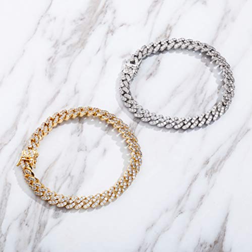 Topgrillz 8Mm Cuban Link Anklets For Women 6 Times 14K Gold Plated Fashion Foot Jewelry Gift (White Gold, 10) #TOP2