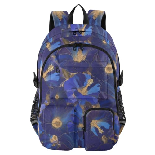 Mochilas de viaje para laptop color índigo floral con base reforzada