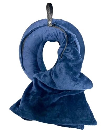 Oreiller de voyage avec couverture intégrée, oreiller cervical en mousse à mémoire de forme pour voyage en avion, oreiller de vol avec couverture, oreiller d'avion portable pour adultes, oreiller de voyage compact pour avion, voiture et longs vols – Image 4
