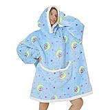 Manta de gran tamaño con capucha para adultos, mujeres, hombres, gruesa, súper suave, cálida, con capucha, con bolsillo gigante y mangas de caballo azul