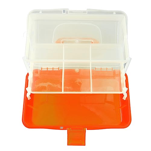 Image of 3 Layer Folding Storage Box, Portable Multipurpose Handled PP and PS Tool Box Sundries Organizer Organizer Folding Tool Box for Arts, Crafts, Cosmetic, Sewing(Orange)