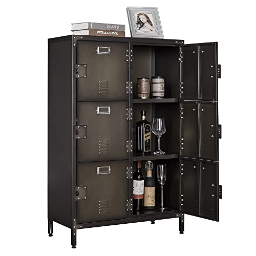 Metal Storage Cabinet, Storage Locker Employees Locker With 6 Doors, 47" Height Steel Cabinet With Lockable Doors, Storage Cabinet With Adjustable Feet For Home Office Gym. #TOP6