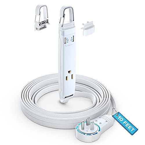360° Rotating Flat Plug Extension Cord with USB Ports and a Removable