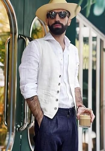 Mens Vests Casual Linen Vest for Men Slim Fit Men's Suit Vest Formal Beach Wedding Tuxedo Wasitcoat Vest2