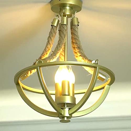 Candelabro de 3 luces retro con cuerda de cáñamo para restaurante