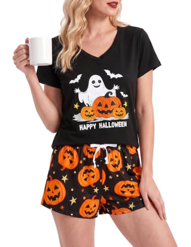 Image of YIJIU Women Short Sleeve Tee and Shorts Pajama Set Cute Alpaca Print Sleepwear