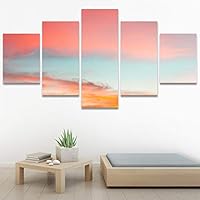 SIGNWIN 5 Panel Canvas Wall Art Coastal Multicolor Photography Relax/Calm Romantics Sunset for Home Decorations Ready to Hang - 60