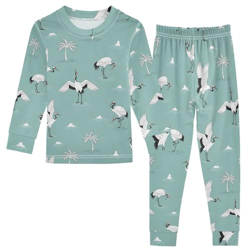Pajama Sets Long Sleeve Cranes Palm Trees Cute Soft Comfy Sleepwear 2 Piece PJS 3-8T