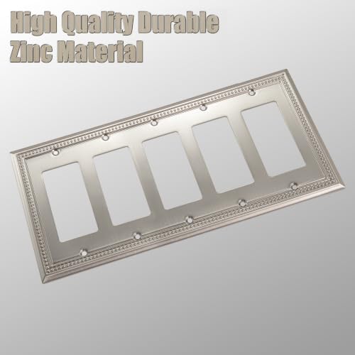 Image of Henne Bery Sunken Pearls Heavy Duty Decorative Wall Plate Switch Plate Outlet Cover (5-Gang Decorator, Satin Nickel)