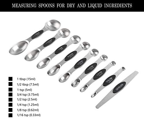Magnetic Measuring Spoons Stainless Steel Set 14 Include 8 Double Sided Magnetic Measuring Spoon 1 Leveler and 5 Mini Measuring Spoons for Dry and Liquid Ingredients