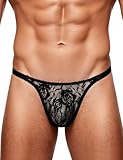 ohyeahlady Slip Homme Chic Tanga sans Couture String Dentelle Sissy Gay Mini String Taille Basse Coton Slip De Bain Borat Bikini Culotte Tenue Hot Lingerie sous Vetement M,Noir