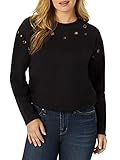 Rock & Republic Women's Grommet Cropped Crew Neck Sweatshirt, Black, Medium